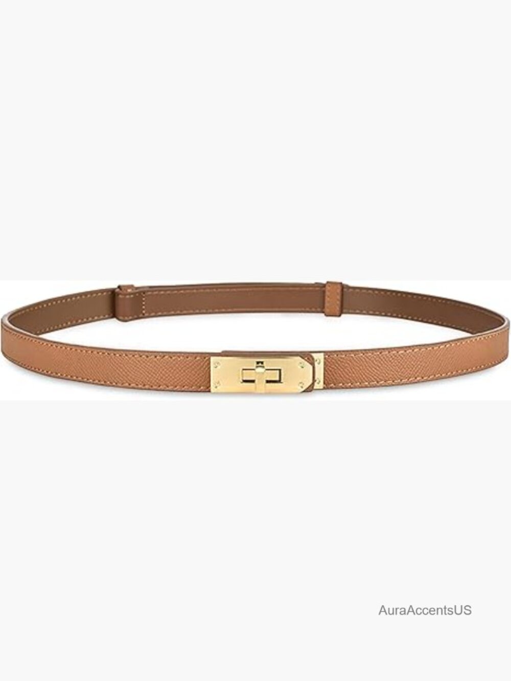 Skinny Leather Belt with Turn-Lock Buckle for Dresses Jeans Coats